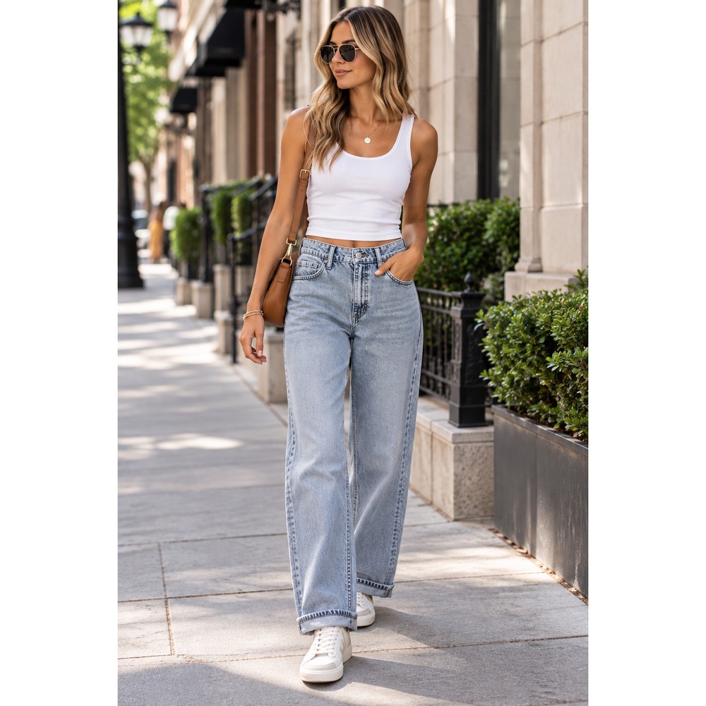 Hollister Ultra High-Rise Baggy Jeans Light Wash W27 Long 4L Relaxed Wide Leg